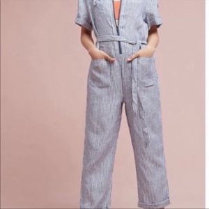 Anthropologie railroad striped jumpsuit overalls